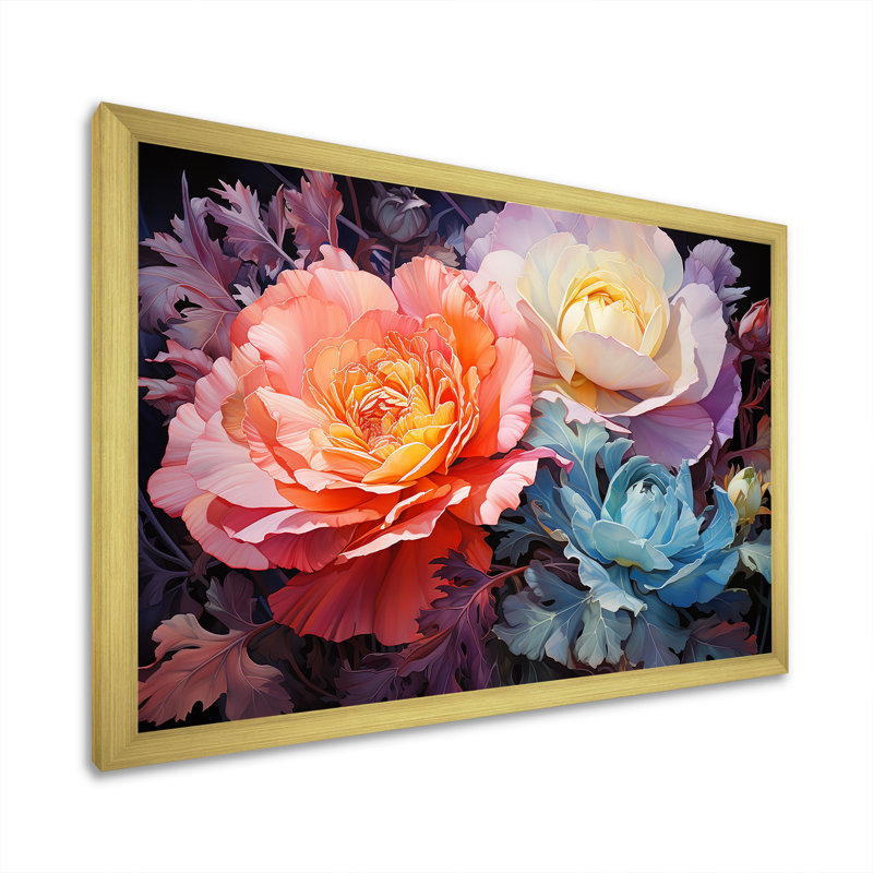«Peony Petals Elegance I», reproduction sur toile, Cadre doré simple, H 24 po x l 32 po x P 1 po