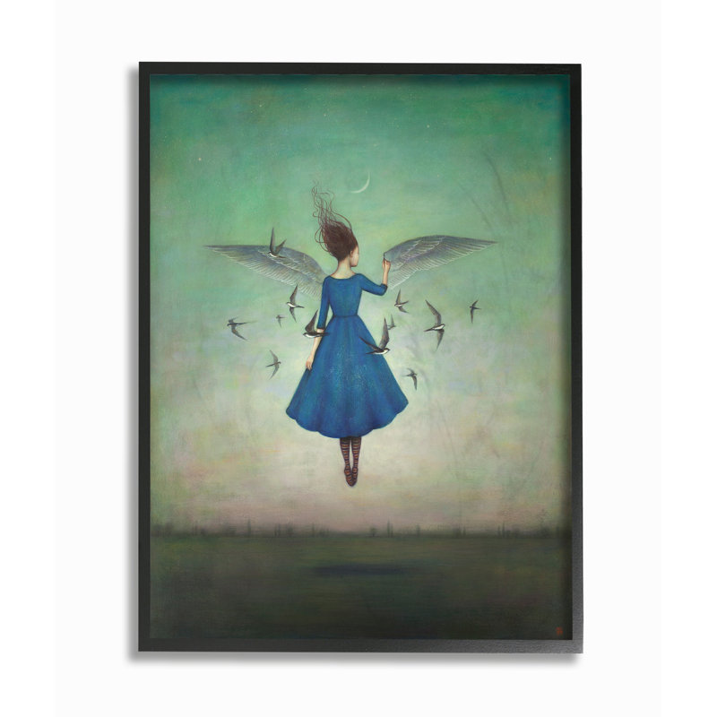«Beauty and Birds at Night», bleu et bleu sarcelle, surdimensionnée, giclée, art texturé, H 20 po x l 16 po x P 1,5 po