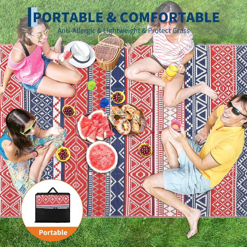 Plastic Straw Rug for Porch, Backyard, Balcony, Picnic, Red, Rectangle 10' x 14'