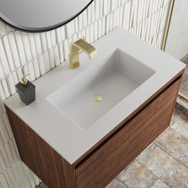 Mantova 31.5'' W Single Vanity, Charcoal Black, Mid Century Walnut/Champagne Brass