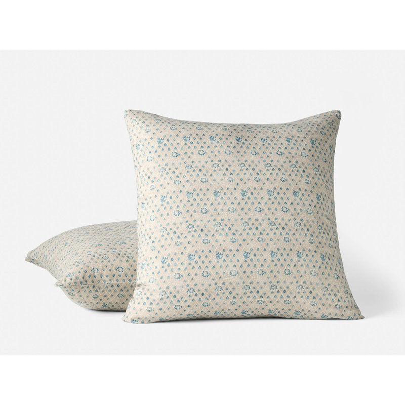 Coral Bell Print Linen Square Pillow Cover, Cerulean