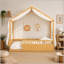Lit Montessori double au sol avec baldaquin et barrières de sécurité-2038454166