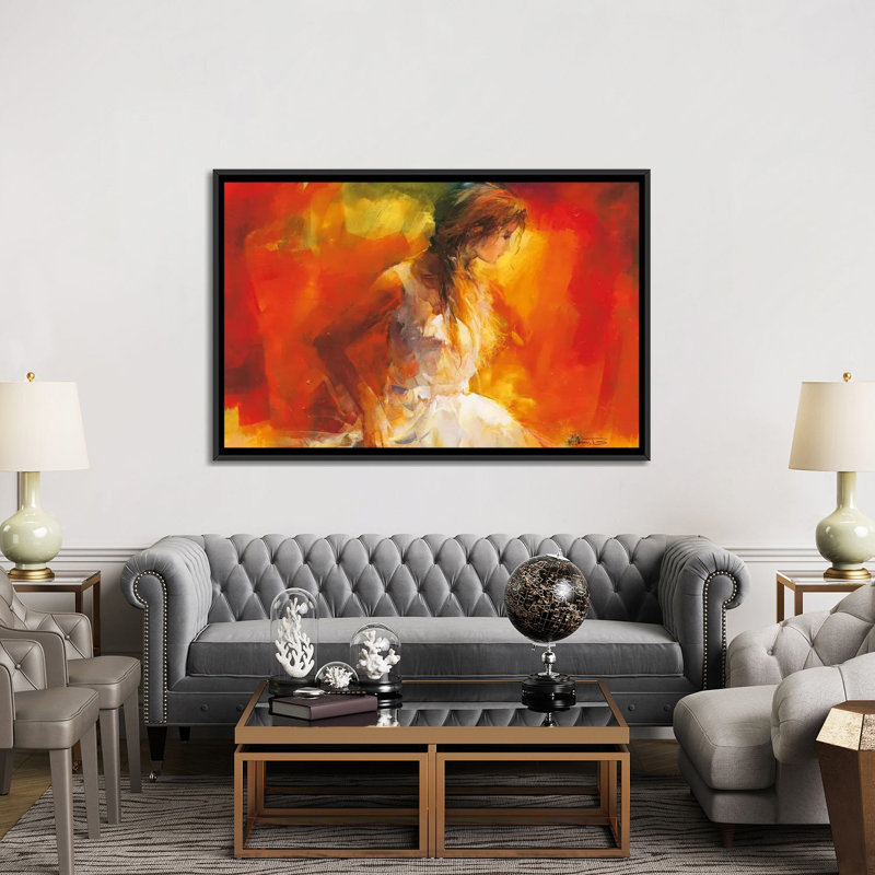 « young fille i », impression sur toile, H 18 po x l 26 po x P 1,5 po, Toile encadrée noire, Pas de tapis