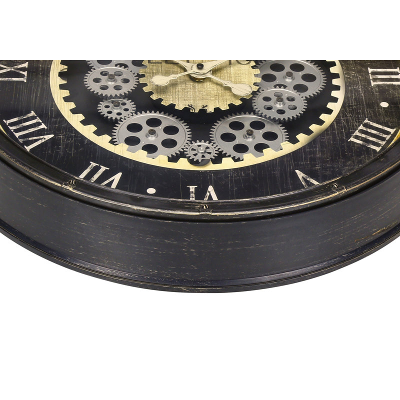 Clocks, 20" Round, Gear Mechanism, Wall Clock, Brown, Transitional