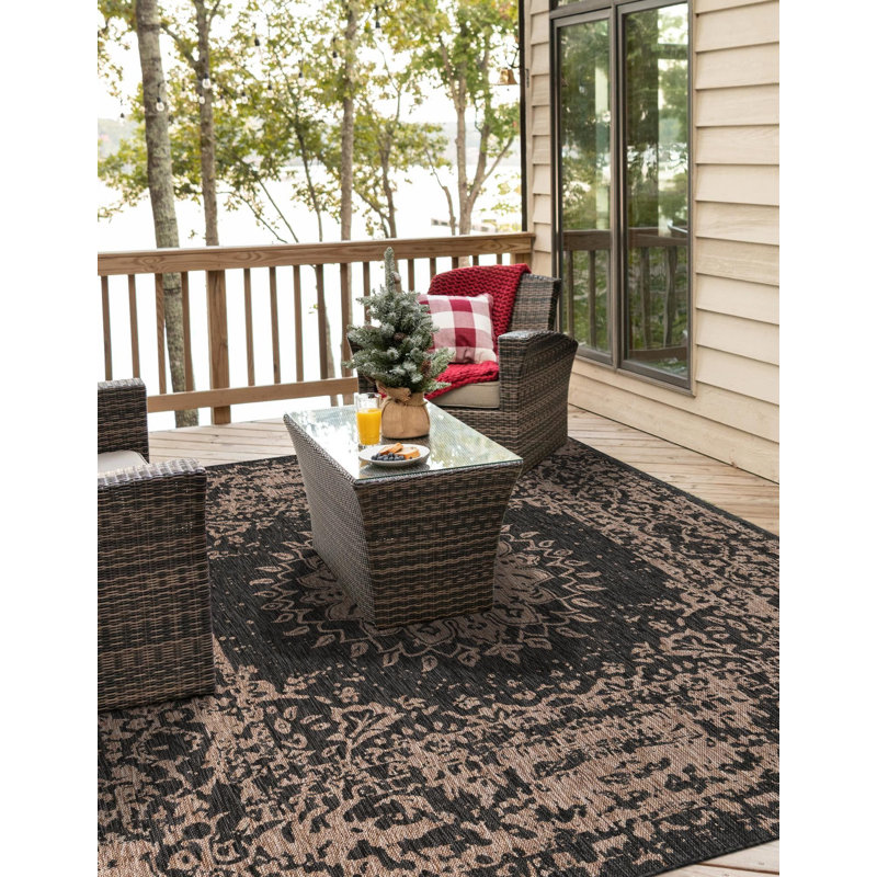 Contemporary Hintz Runner Rug Black Color, Rectangle 10' x 14'1"