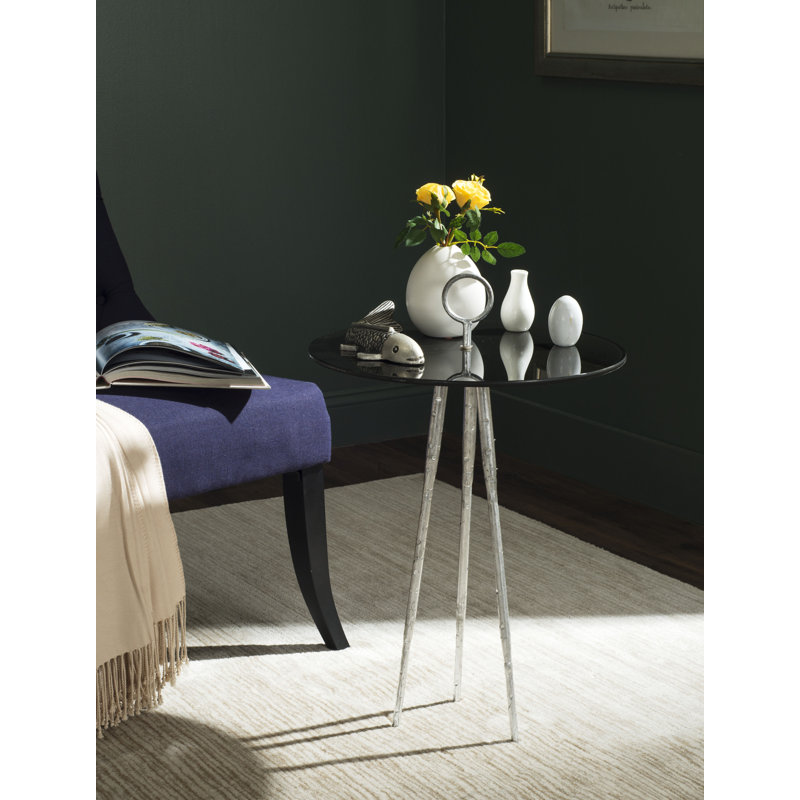 Bolland Glass Top End Table, Silver, Black
