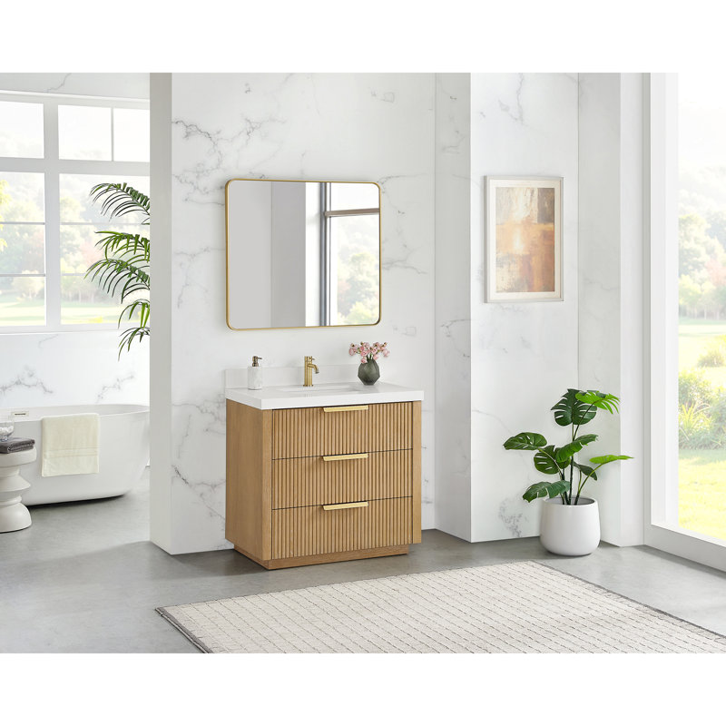 Ensemble de meuble-lavabo simple 36 po Santarem, Gris cendré délavé / or brossé, 36"