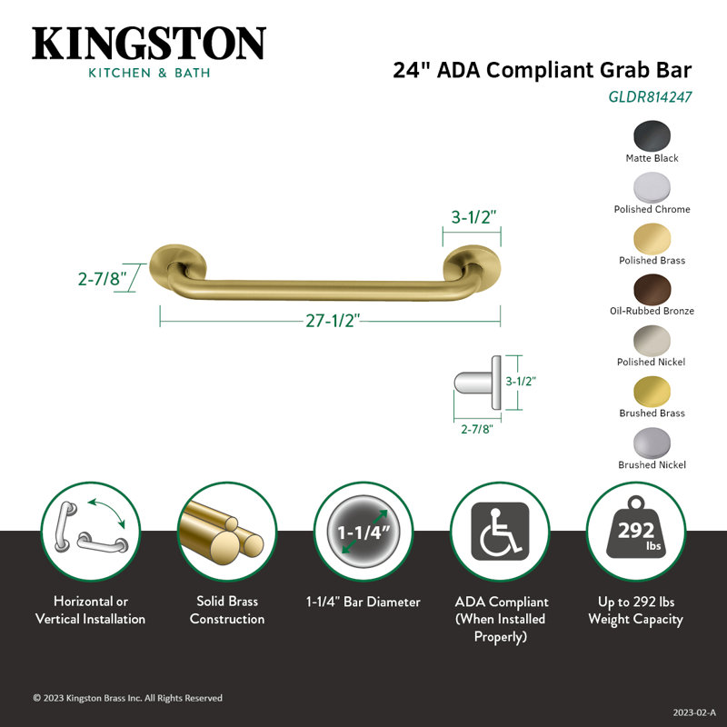 Kingston Brass Silver Sage 1-1/4 Inch O.D Grab Bar, Oil Rubbed Bronze, 24" W