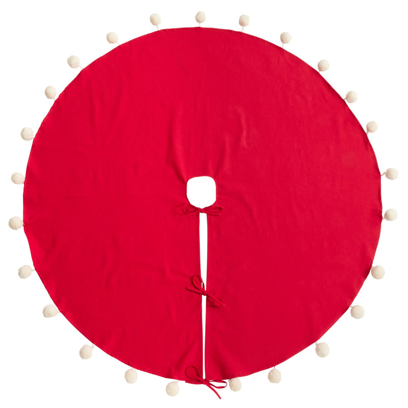 Jupe d'arbre de Noël en coton Holiday Pom Pom, Rouge, L 53 po