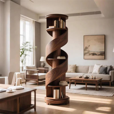 Nut-Brown Modern Solid wood Rotating Bookshelf