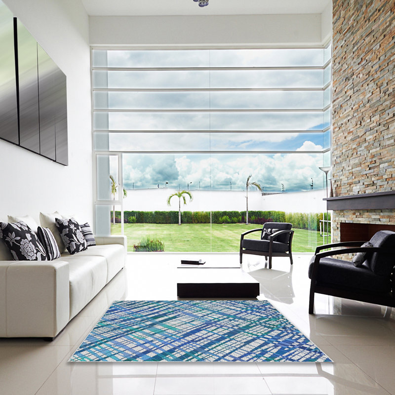 Tapis bleu tissé à la machine, Carré 3 pi