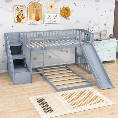 Convertible Stairway Twin-Over-Twin Bunk Bed With Slide And Ladder