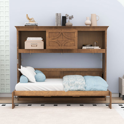 1 Drawer Twin Wood Murphy Bed with Charging Station and Shelves