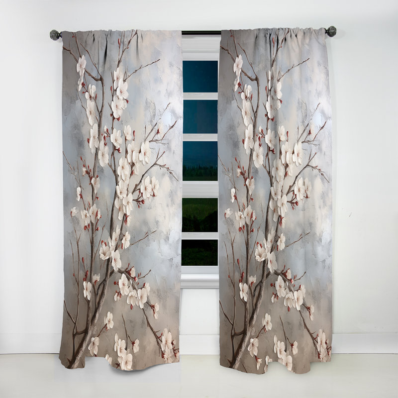 Minimalisme gris et beige Cherry Blossom I - Rideau floral occultant Cherry Blossom - 1 panneau, L 52 po x L 108 po