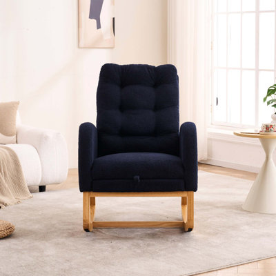 Chaise berçante décorative avec repose-pieds et poche de rangement, chaise berçante à haut dossier profond et fauteuil en bois d'hévéa
