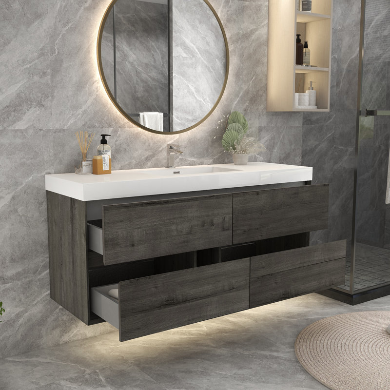 Ensemble de meuble-lavabo simple 59 po, Chêne fumé