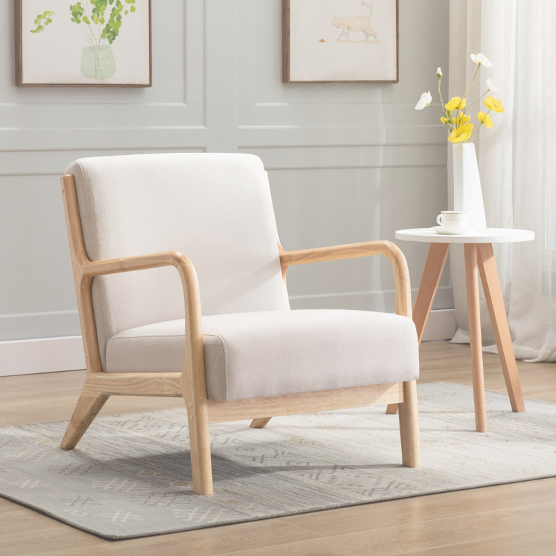 Chaise rembourrée Bravyn, Mélange de lin ivoire / crème, Naturel