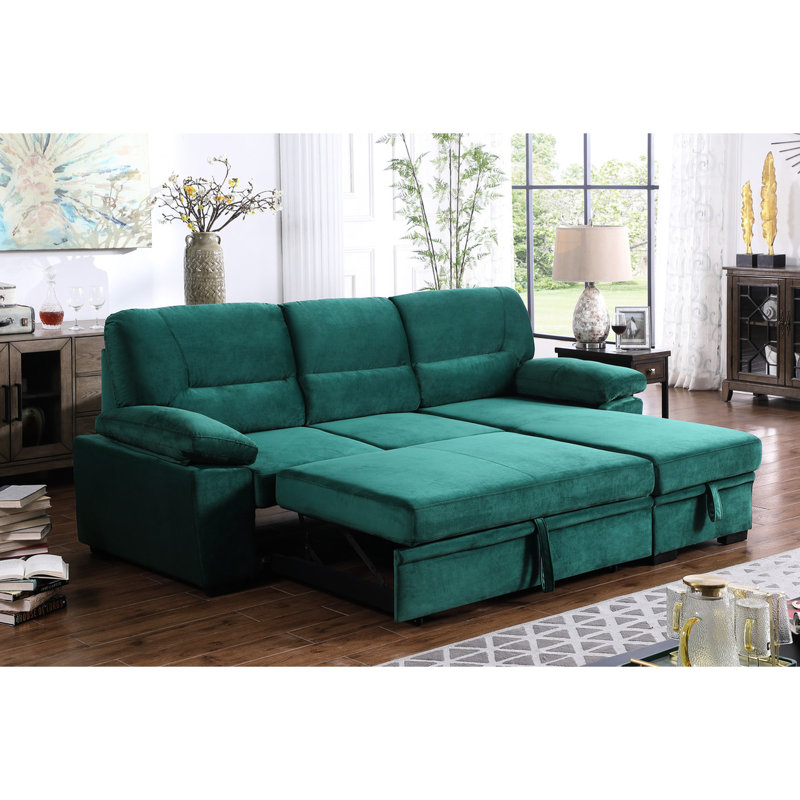 Méridienne réversible en velours avec canapé-lit et siège modulaire de 17,5 po de hauteur et rangement de 97,5 po
