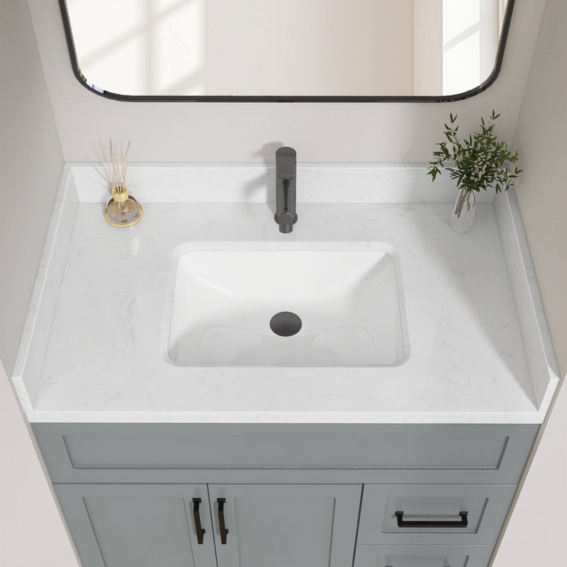 36 po Dosseret de meuble-lavabo en pierre d'ingénierie 4 po Éclaboussure de meuble-lavabo blanc Carrara