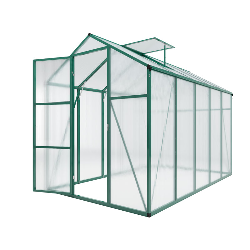 Serre en polycarbonate 6 x 10 pi, cadre en aluminium, vert, 10.1' H x 6.1' W x 7.2' D