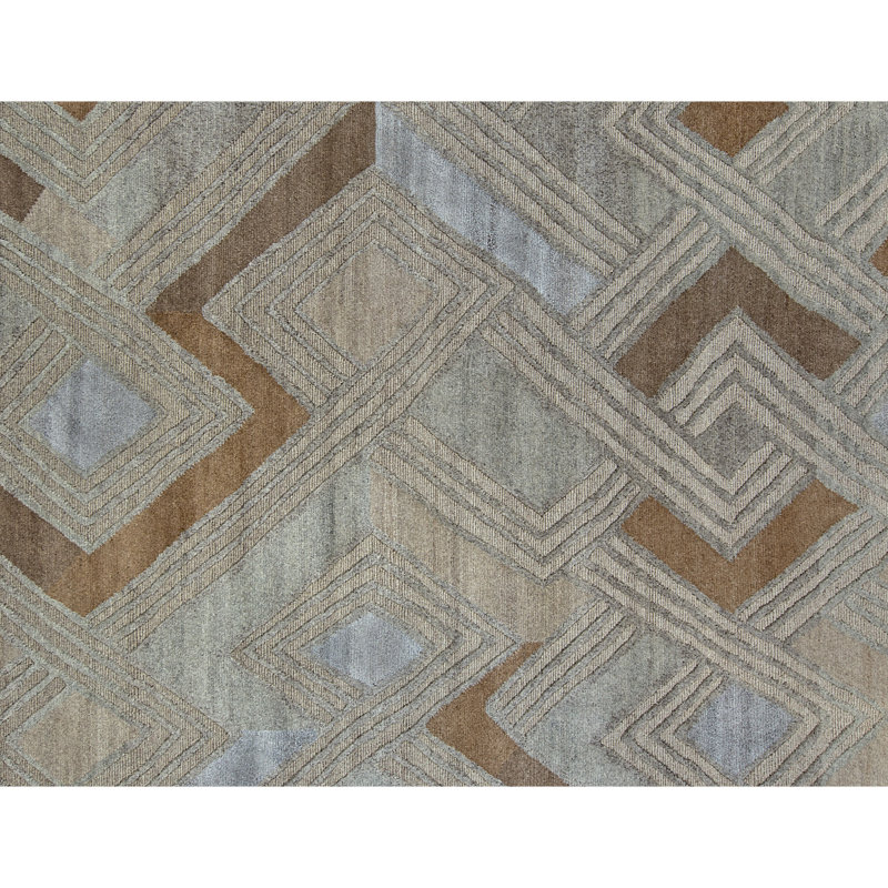 Tapis gris et carré noué à la main de haute qualité, Rectangle 10 pi x 14 pi