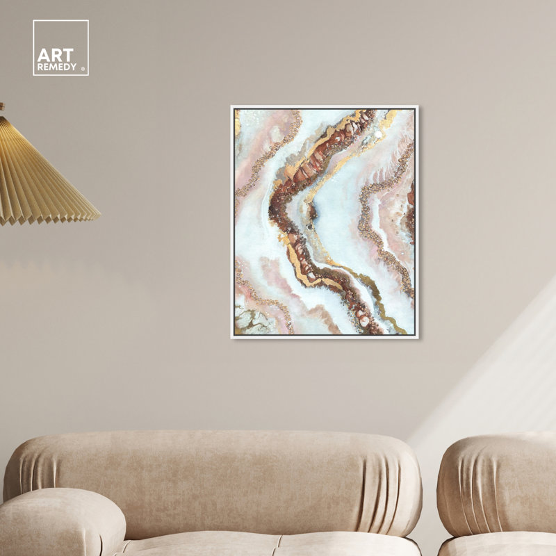 Blush Geode Abstract Canvas Wall Art with White Frame, 25" x 21"