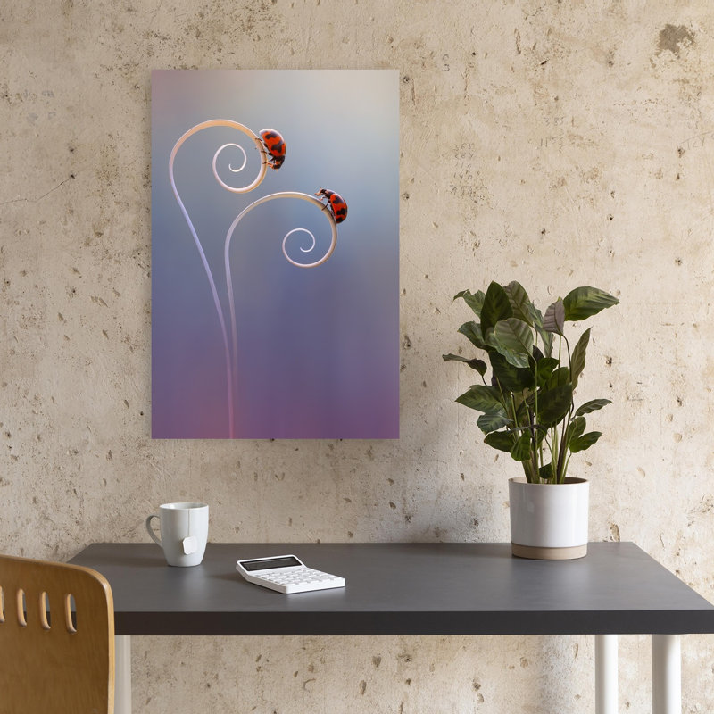 Ladybugs On Gentle Spirals Delicate Elegant Minimalist Ladybird Ladybug Nature Plant Wall Art Print 1 Piece Wrapped Canvas Wall Art