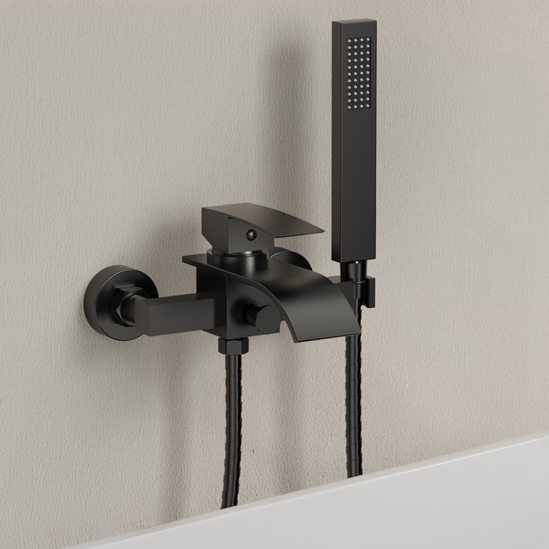 Wall Mount Tub Filler Roman Bathtub Faucet with Handheld Shower, Matte Black