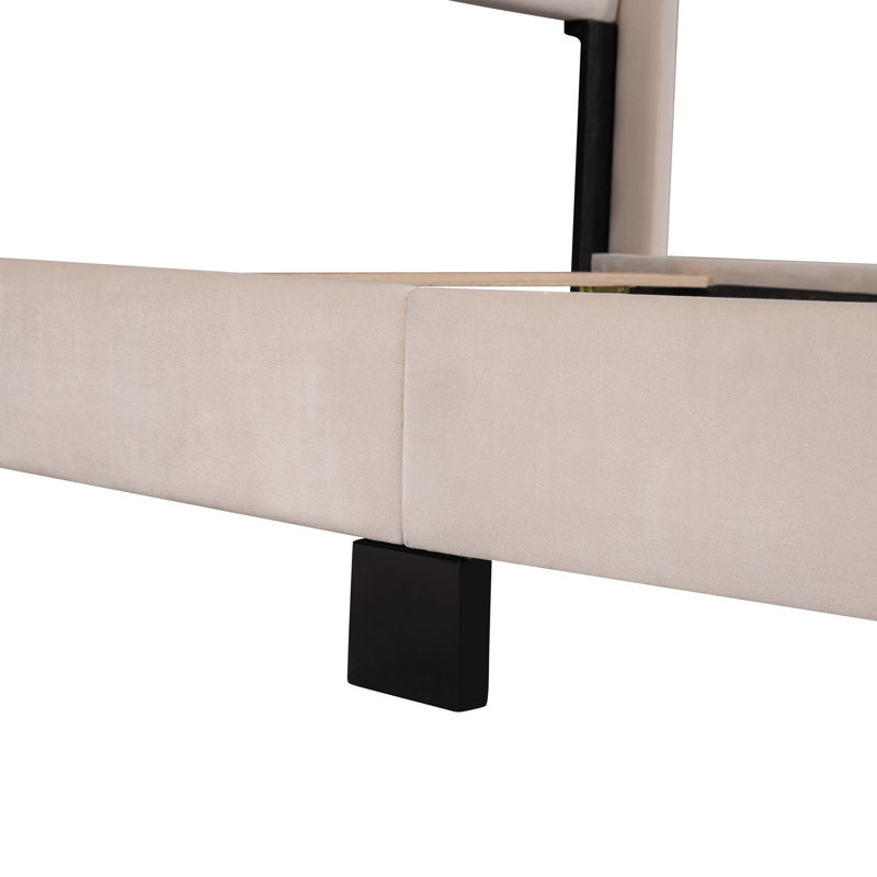 Lit plateforme tapissier en velours, Beige