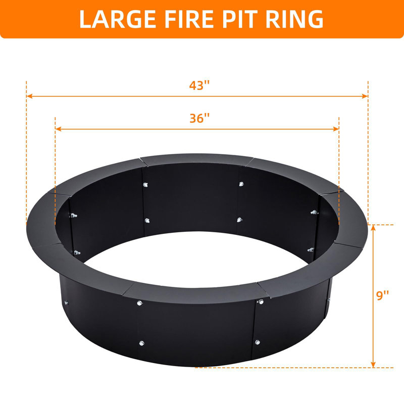 Fire Pit Ring, 45-Inch Outer/39-Inch Inner Diameter Fire Ring For Outside, 9" H x 43" W x 43" D