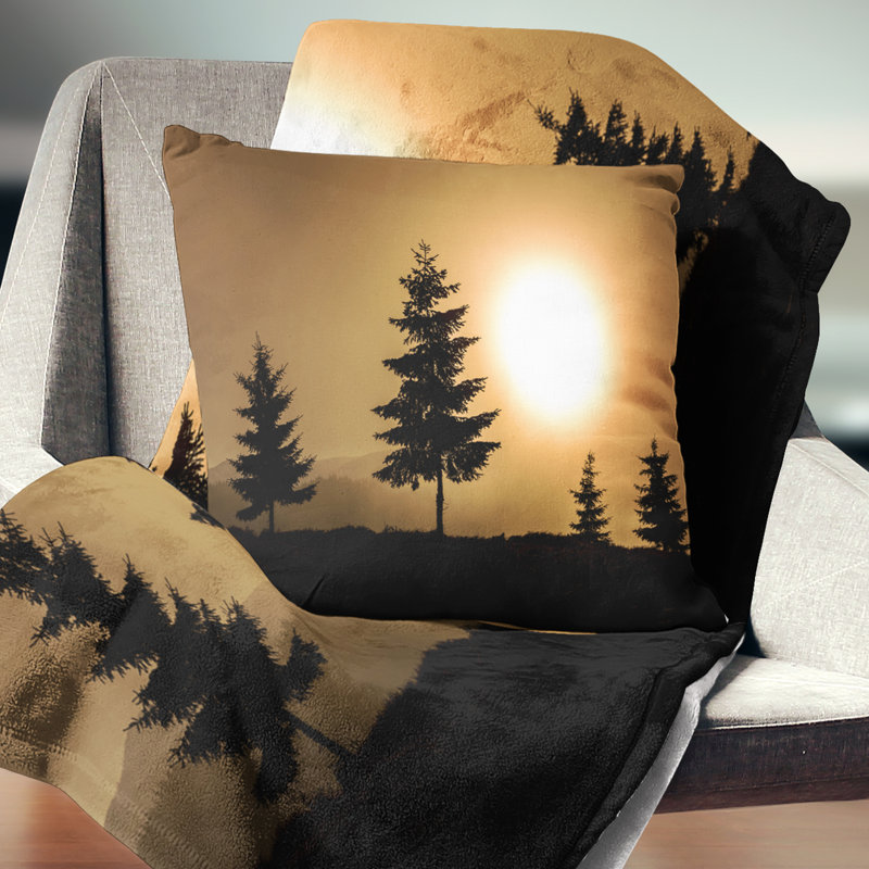 Coussin lumineux de style paysage de l’arbre à motif de soleil, 16 po x 1 po