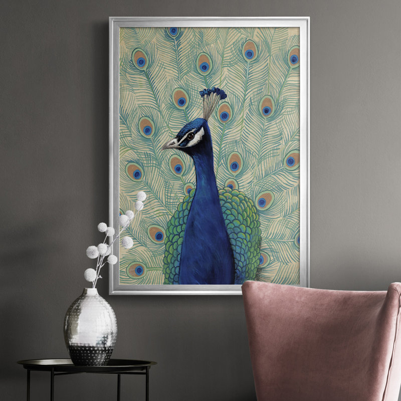 «Blue Peacock II», toile encadrée de qualité supérieure - prête à être accrochée, Cadre argenté