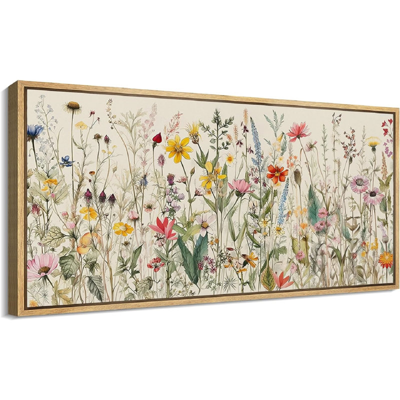 Aquarelle de fleurs sauvages vibrantes, H 30 po x l 60 po, Naturel