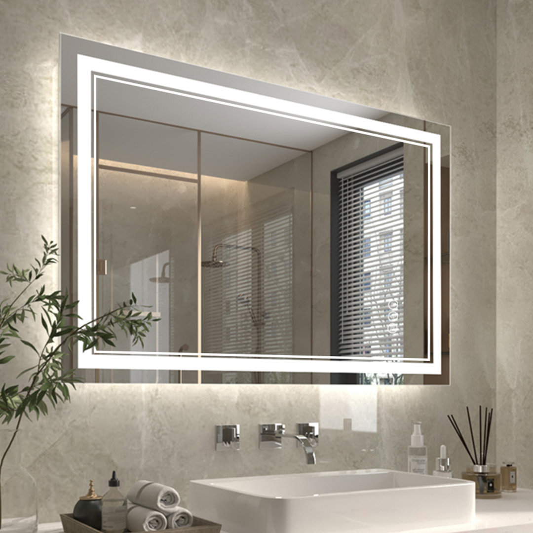 Wall Mount Anti-Fog Oversized Frameless Lighted Bathroom Mirror/ LED Bathroom Mirror Wrought Studio™ 