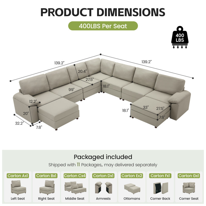 Canapé modulaire moderne avec repose-pieds en cuir de polyuréthane Marybelle Marybelle, Beige Faux Leather