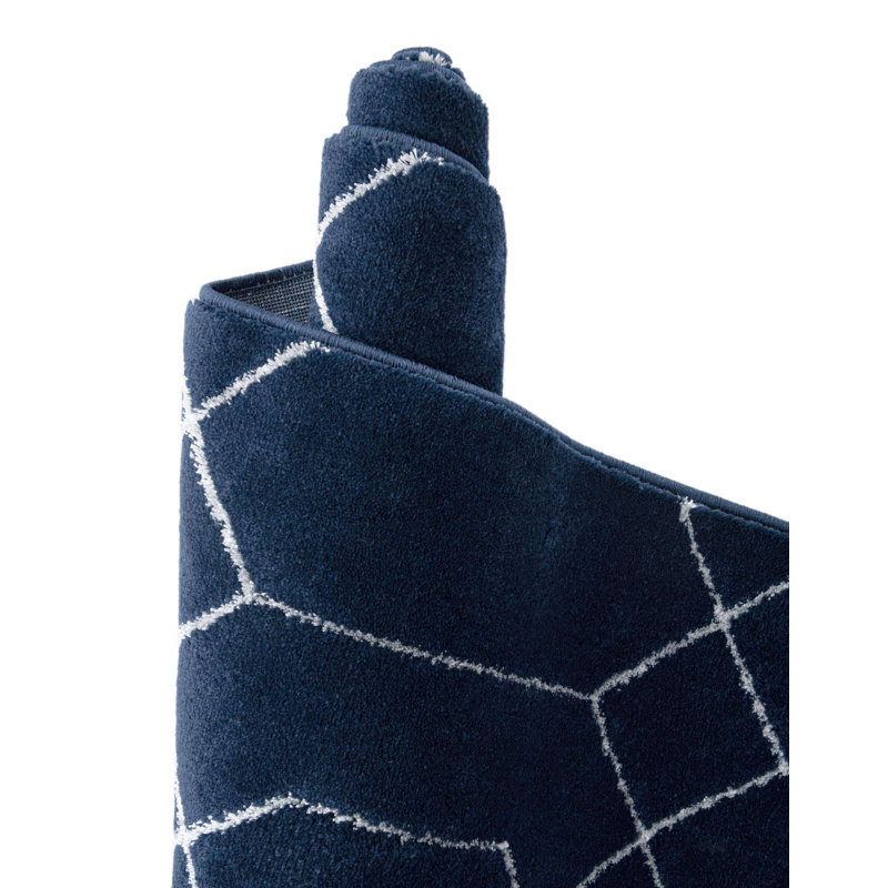Glam Navy Blue Silver Area Rug, Rectangle 4'1" x 6'1"