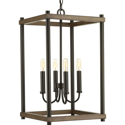 Luminaire suspendu rectangulaire 4 lumières lanternes Maez