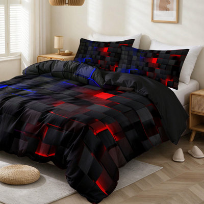 Housse de couette King Size 3 pièces avec taie d'oreiller, motif géométrique, fermeture éclair, décoration de chambre