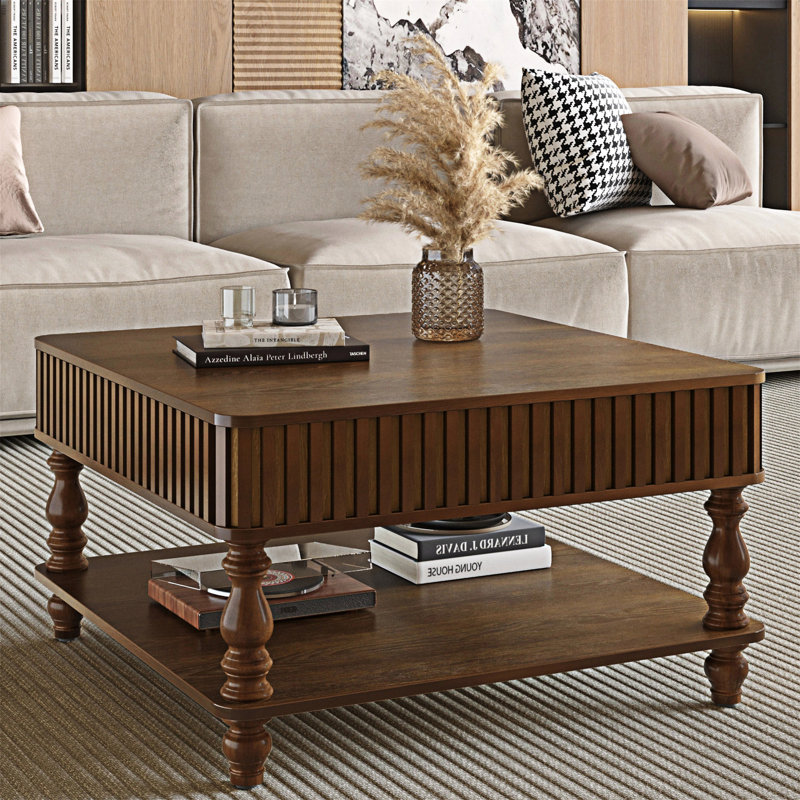 Table basse à plateau relevable avec rangement, Noyer brun
