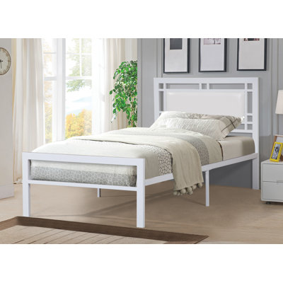 Lit plateforme en métal avec tête de lit tapissier, sans cordon requis, moderne, blanc, simple