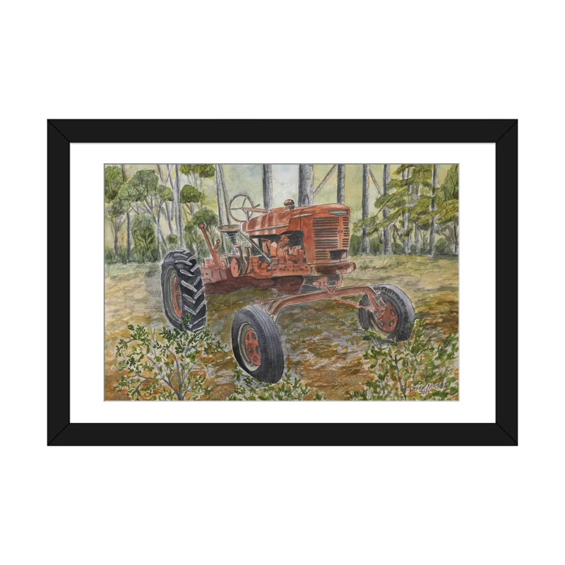 «Old Tractor», reproduction sur toile, Papier d'art encadré noir, Blanc, H 16 po x l 24 po x P 1 po
