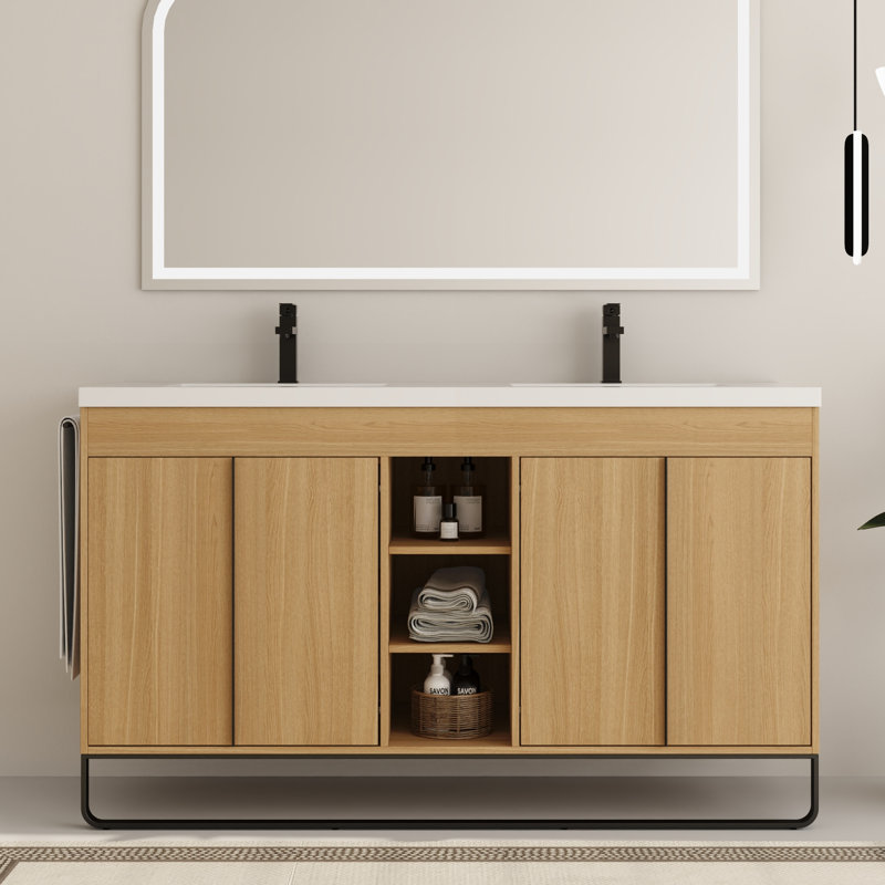 Meuble-lavabo double 60 po avec comptoir en résine Barton, 60''
