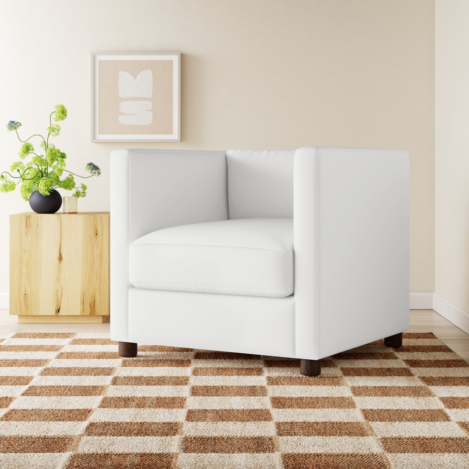 Emilie Upholstered Chair and a Half, Walnut, Classic Bleach White Twill