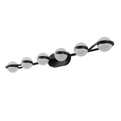 Luminaire de salle de bain 43 po à DEL noir minimaliste avec abat-jour en acrylique sable cristal, luminaire décoratif mural à 6 lumières, convenant au miroir de meuble-lavabo