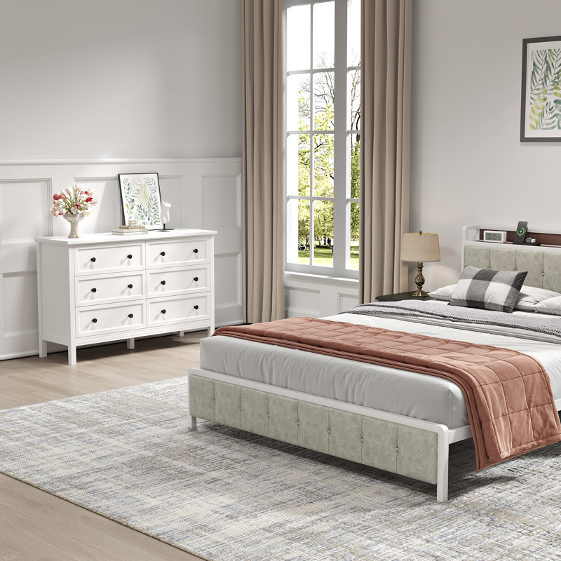 Dateland 47"W 6 Drawer Dresser,White Bedroom Dresser, White