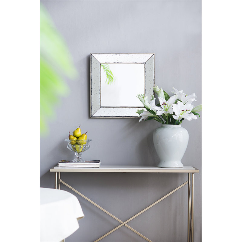 Miroir décoratif carré argent patiné de 12 po x 12 po, miroir mural pour salon, vestibule, bureau, chambre à coucher, couloir