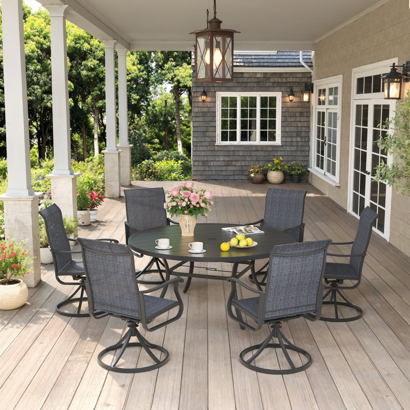 Baileyville 6-Person Patio Dining Set with 53" Round Patio Dining Table and 6 Swivel PVC-coated polyester Dining Chairs