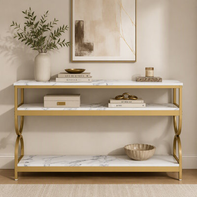 3-Tier Console Table, 55" Sofa Table with Storage Shelves