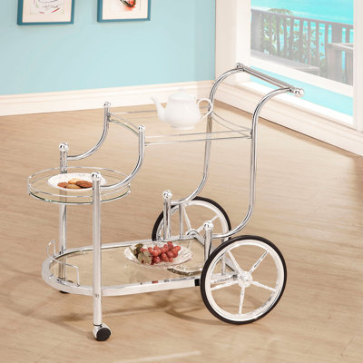 3 Serving Cart With - Modern Reflective Look, Functional Storage And Organization, Clear Tempered Glass, 32.5 Inches Wide For Display Dining Contempor by Red Barrel Studio