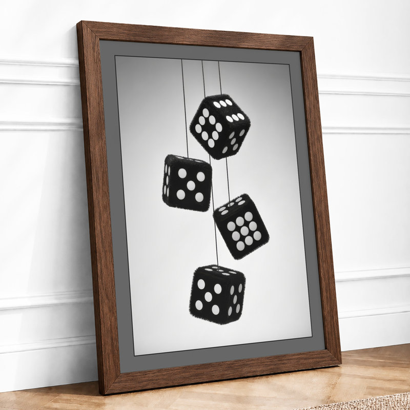 Suspended Dice Minimalist - Framed Print, A1 - 84.1 x 59.4 cm, Walnut